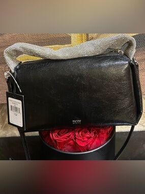 DKNY STASIA TZ DEMI CBODY R33EMY72 Black leather Crossbody Bag NWT w crystals